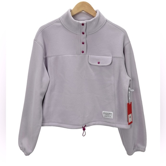 NWT Aeropostale Sport Fleece Gorpcore Drawstring Mock Neck Snap Pullover Purple - Picture 1 of 9